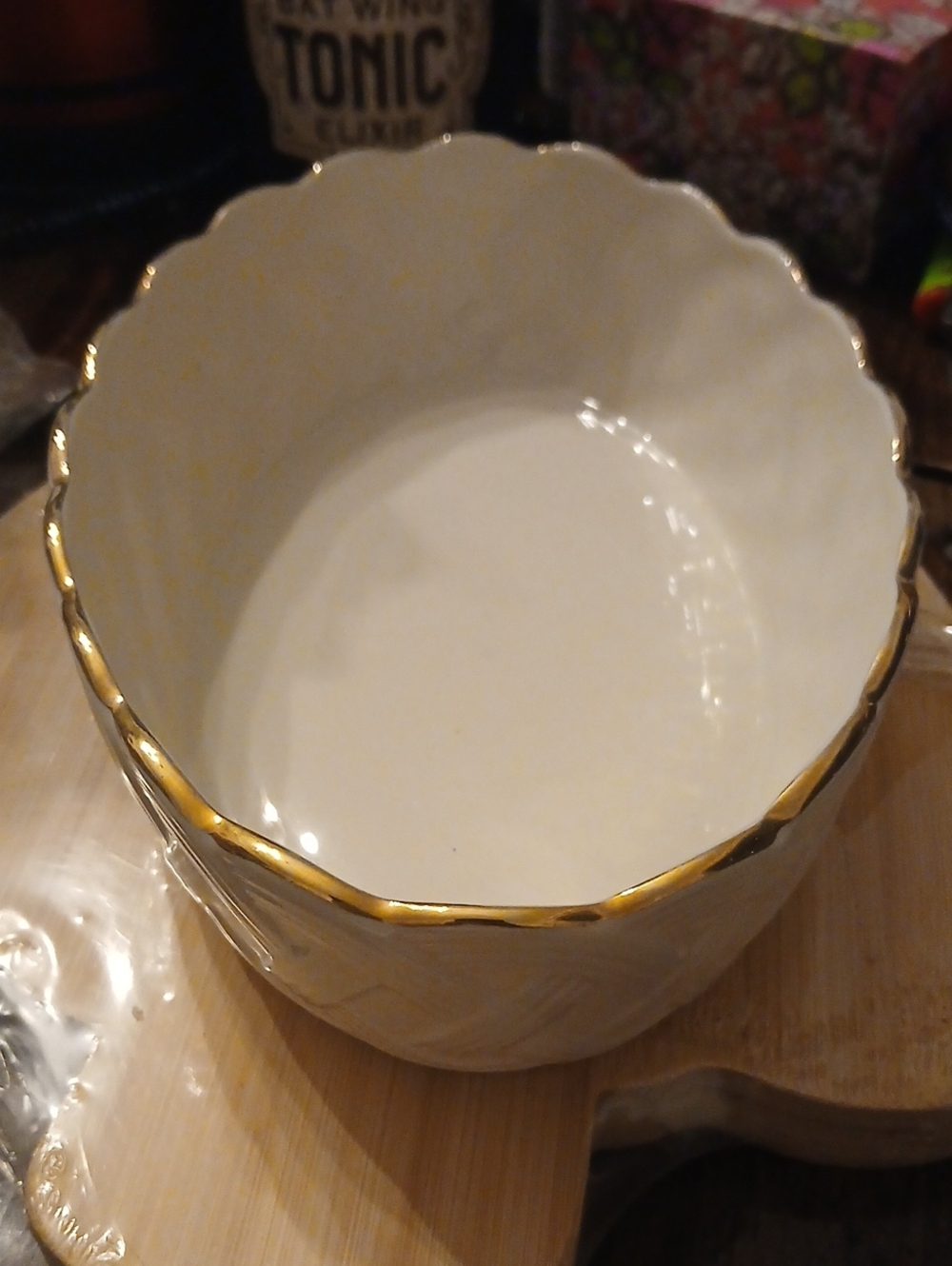 Lenox White Ceramic Bowl with Gold Rim - Elegant Home Dining Accent